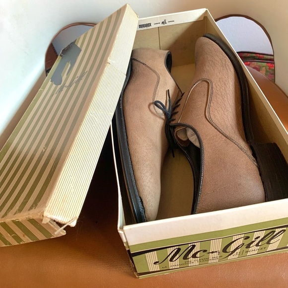 60s DEADSTOCK "Boulet" Taupe Leather Oxfords Dress Shoes - Picture 3 of 8